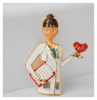 Брошь "Врач-кардиолог", цветная в золоте