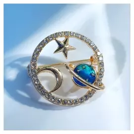 Брошь "Вселенная" небесные светила, цветная в золоте