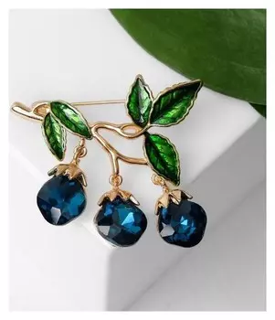 Брошь "Ягоды", цвет сине-зелёный в золоте