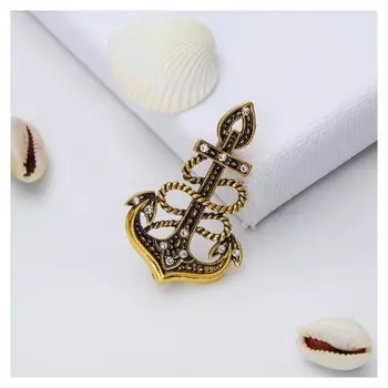 Брошь "Якорь" ретро, цвет белый в черненом золоте