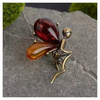 Брошь "Янтарь" эльф, мал., цвет коричневый в бронзе