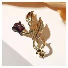 Брошь "Янтарь" роза с бутоном, цвет бордовый в золоте