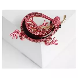 Брошь "Ящер", цвет розовый в золоте