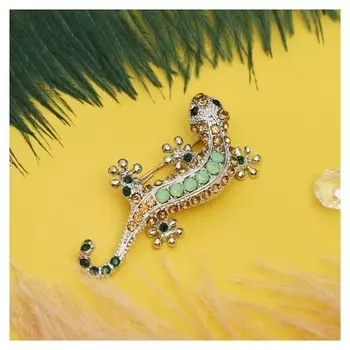 Брошь "Ящерица - хамелеон", разноцветная в серебре