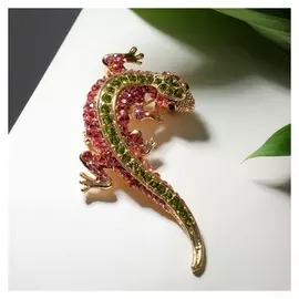 Брошь "Ящерица" тропическая, цвет розово-зелёный в золоте