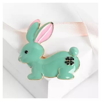 Брошь "Зайчонок", цвет мятный в золоте