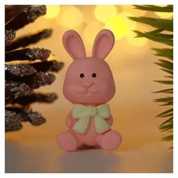 Брошь "Заяц" с бантом, цвет бело-розовый