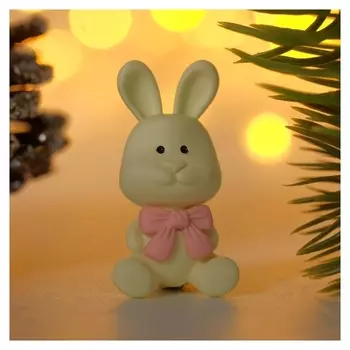 Брошь "Заяц" с бантом, цвет розово-белый