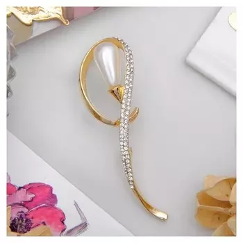 Брошь "Завиток", цвет белый в золоте