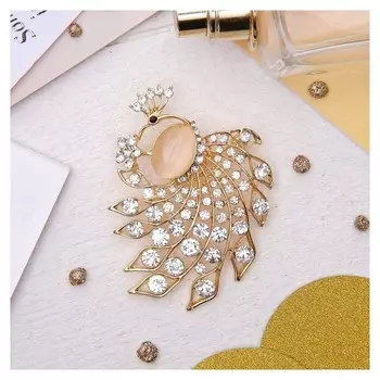 Брошь "Жар-птица", цвет белый в золоте