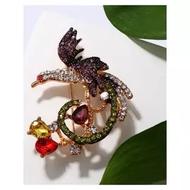 Брошь "Жар-птица", цветная в золоте