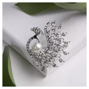 Брошь "Жар-птица" с жемчужиной, цвет бело-радужный в серебре