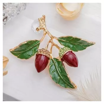 Брошь "Желуди", цвет коричнево-зелёный в золоте