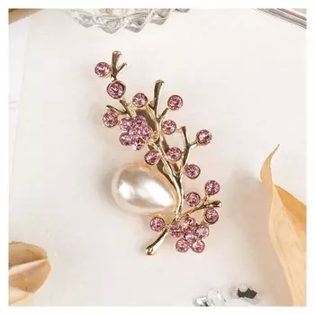 Брошь "Жемчужная лоза", цвет розовый в золоте