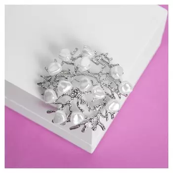 Брошь "Жемчужная россыпь", цвет белый в серебре