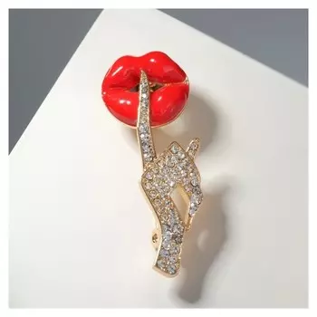 Брошь "Жест", цвет красно-белый в золоте