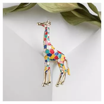 Брошь "Жираф", цветная в золоте