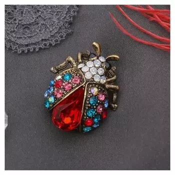 Брошь "Жучок" маленький, разноцветная в черненом золоте