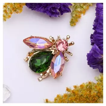 Брошь "Жук", цвет розово-зелёный в золоте