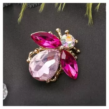 Брошь "Жук", цвет розовый в золоте