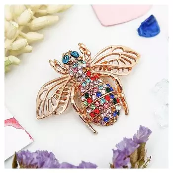 Брошь "Жук", цветная в золоте