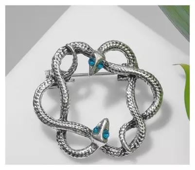 Брошь "Змеи" клубок, цвет зелёный в чернёном серебре