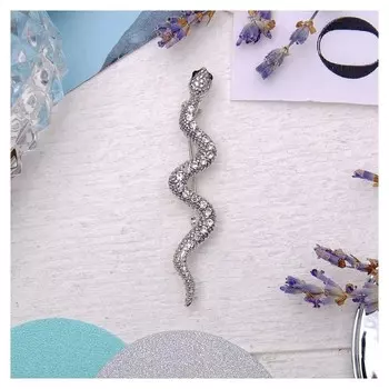 Брошь "Змейка", цвет белый в серебре