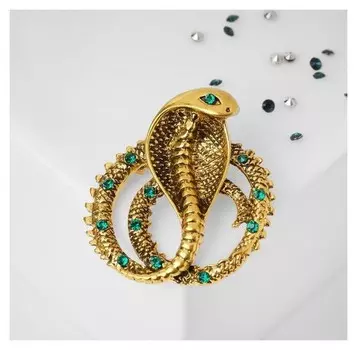 Брошь "Змея" кобра, цвет зелёный в чернёном золоте