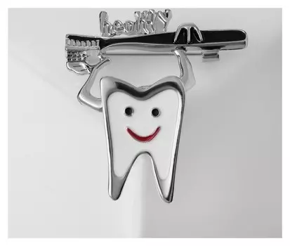 Брошь "Зуб" со щёткой, цвет чёрно-белый в серебре