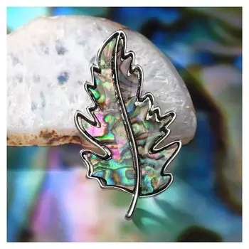 Броши "Галиотис" листик, цвет зелёный