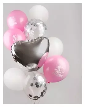 Букет из шаров «1 годик», для девочки, латекс, фольга, набор 9 шт.