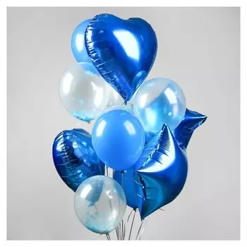 Букет из шаров "Романтика", фольга, латекс, синий, набор из 14 шт.