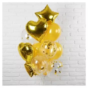 Букет из шаров "Романтика", фольга, латекс, желтый, набор из 14 шт.