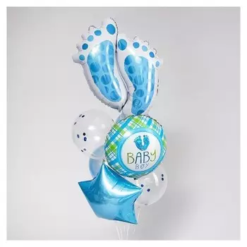 Букет из шаров «Рождение мальчика», следы, фольга, набор из 7 шт.