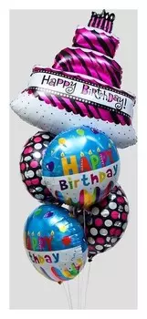 Букет из шаров "С днем рождения", фольга, набор из 5 шт.