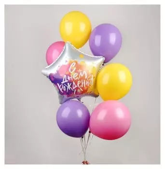 Букет из шаров «С днём рождения», звезда, латекс, фольга, набор 7 шт.