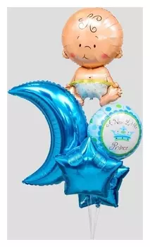 Букет из шаров «С рождением мальчика», луна, звезда, младенец, фольга, набор 5 шт.