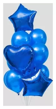 Букет из шаров «Сердца и звёзды», латекс, фольга, набор 14 шт., цвет синий