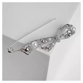 Булавка "Бант", 10,5 см, цветная в серебре