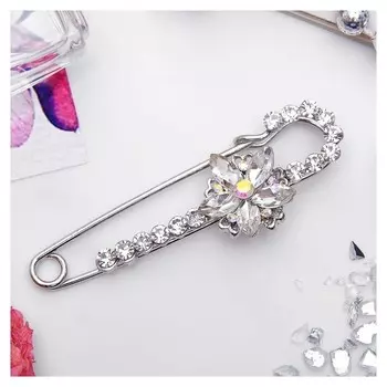 Булавка "Цветок" магнолия, 7см, цвет белый в серебре