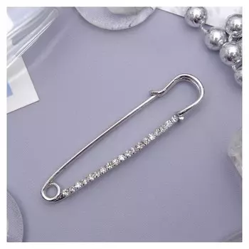 Булавка "Классика" широкая, 6 см, цвет белый в серебре