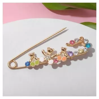 Булавка" мишки" счастливые, L=8см, цветная в золоте