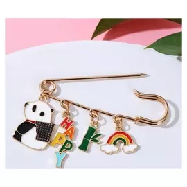 Булавка "Панда счастливая", цветная в золоте