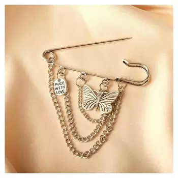 Булавка с подвесками "Бабочка", 7см, цвет чернёное серебро