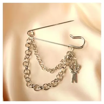 Булавка с подвесками "Ножницы", 6,5см, цвет чернёное серебро