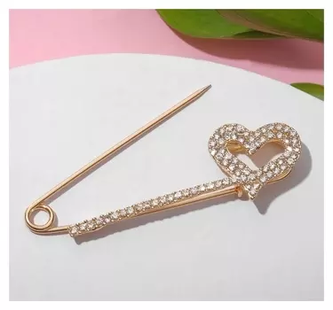 Булавка "Сердце" контур, L=7,5см, цвет белый в золоте