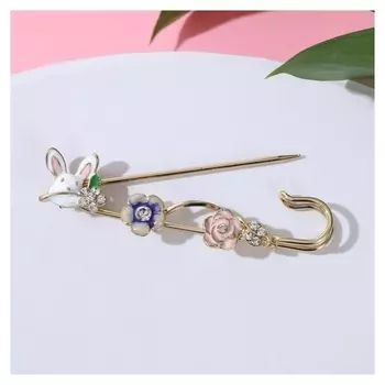 Булавка "Зайчик" 5,5см, цветная в золоте