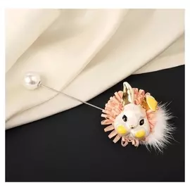 Булавка "Зайчик", 7см, цвет бело-розовый в серебре