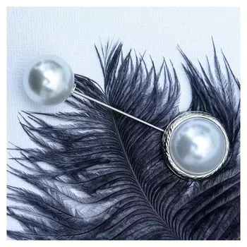 Булавка "Жемчуг" классика, 7,5 см, цвет белый в серебре