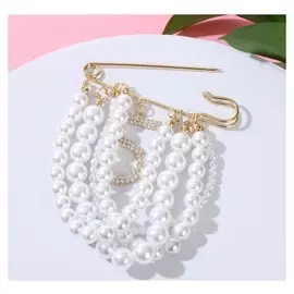 Булавка "Жемчужные грозди", 7,5см, цвет белый в золоте